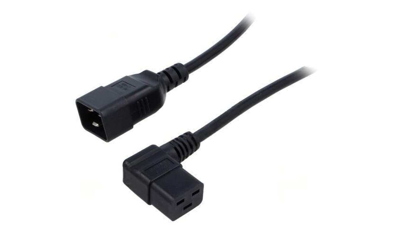 Kabel: 3x1,5mm2, IEC C19 żeński kątowy,IEC C20 męski, 0,5m LT-549R+550 H05VV-F 3X1.5 0.5M BLK