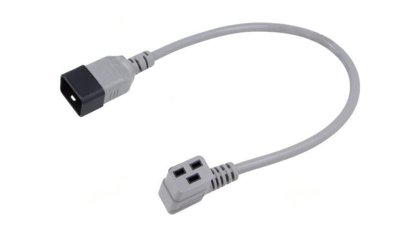 Kabel: 3x1,5mm2, IEC C19 żeński kątowy,IEC C20 męski, 0,5m LT-549R+550 H05VV-F 3X1.5 0.5M GRY