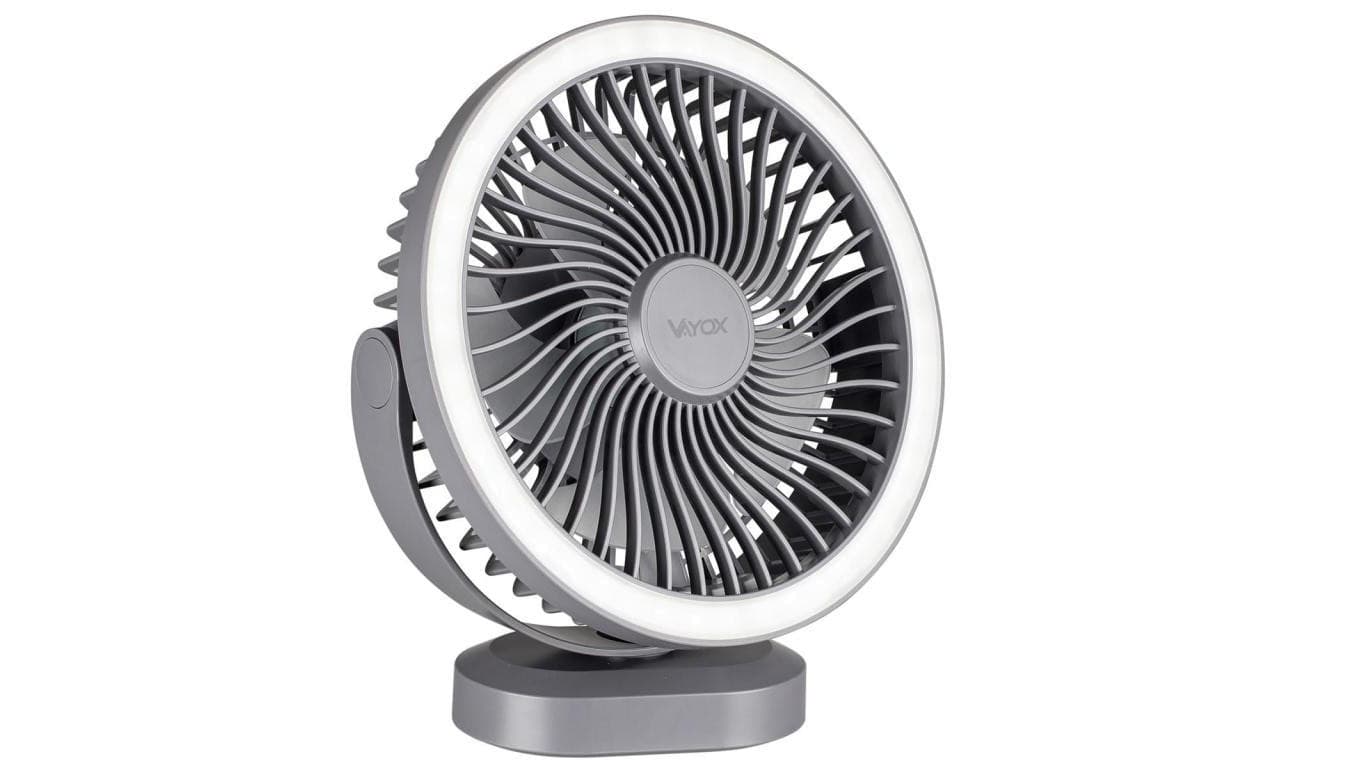 Wentylator biurkowy z akumulatorem i lampką 48xSMD szary VA0338G Vayox