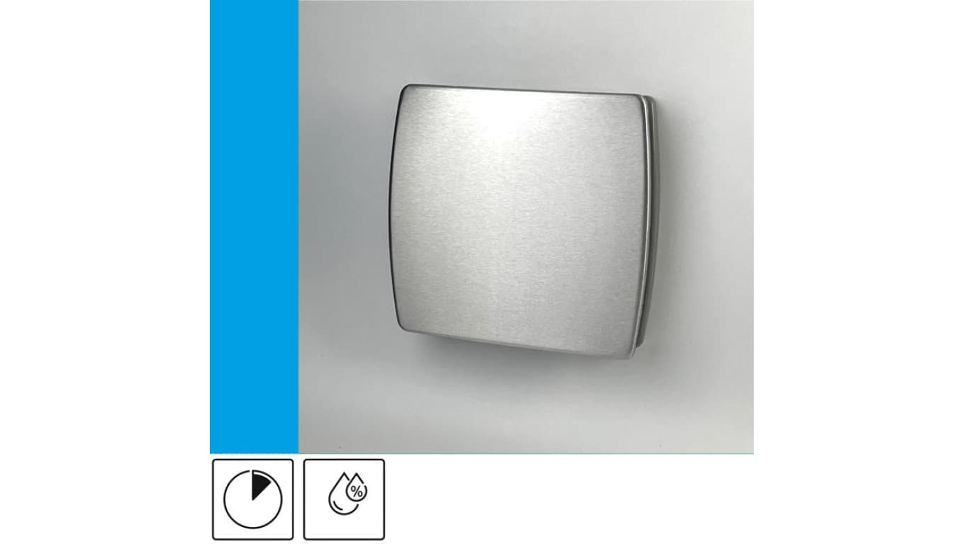 Wentylator domowy Eol F10HTINOX czujnik wilgotności z opóźnieniem czasowym, fi 100 mm, front stalowy