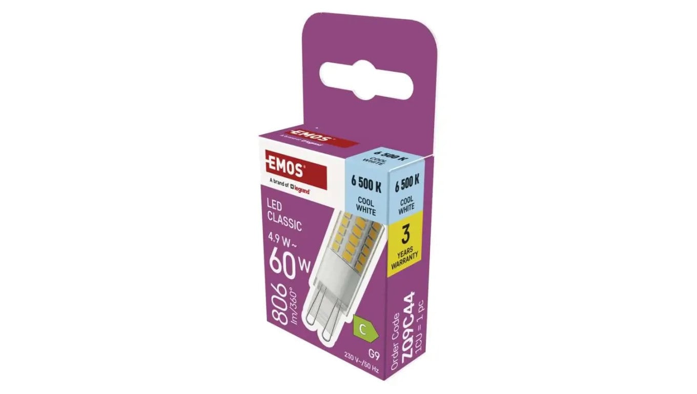 Żarówka LED Classic JC / G9 / 4,9W (60 W) / 806 lm / Zimna biel ZQ9C44