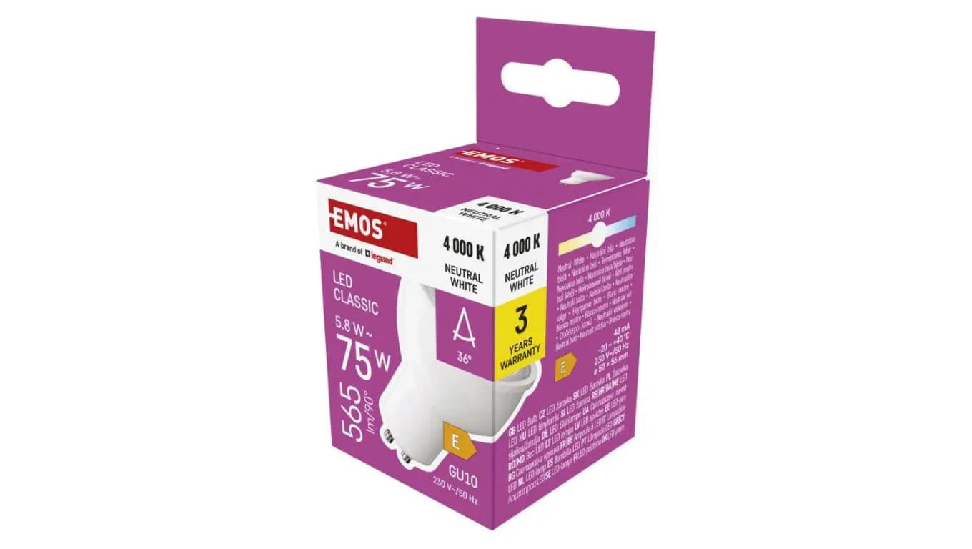 Żarówka LED Classic MR16 / GU10 / 5,8 W (75 W) / 565 lm / neutralna biel ZQ8E33N