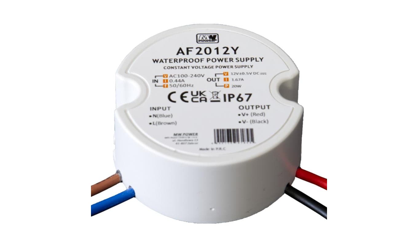 Zasilacz LED dopuszkowy 20W 12V 1.67A okrągły IP67 AF2012Y MW Power