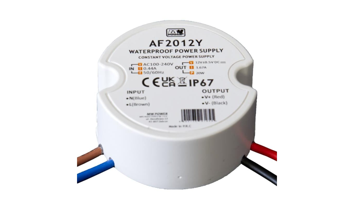 Zasilacz LED dopuszkowy 20W 12V 1.67A okrągły IP67 AF2012Y MW Power
