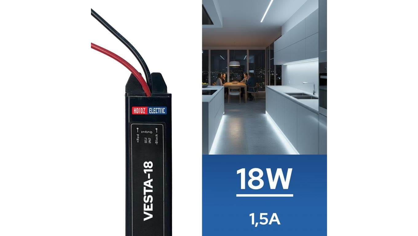 Zasilacz LED hermetyczny SLIM wodoodporny IP67 12V 1,5A 18W HOROZ