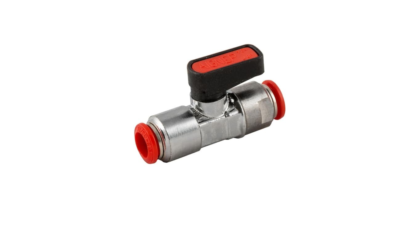 Zawór kulowy wtykowy Ghilux mini do węża fi 10 mm, PN20 mosiądz niklowany PTFE/NBR