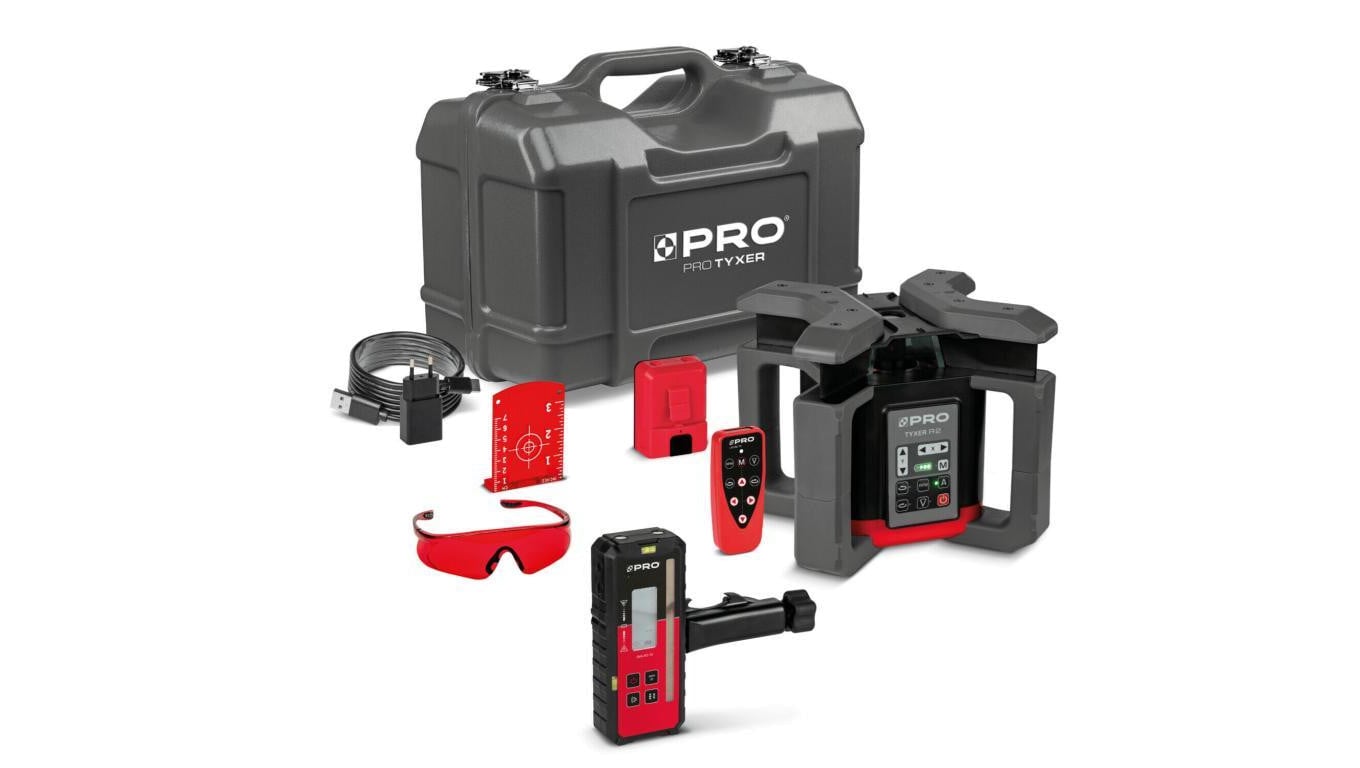 Zestaw TYXER R2 Digital-mm SET PRO – Niwelator Rotacyjny z Detektorem Koparkowym, Statywem i Łatą