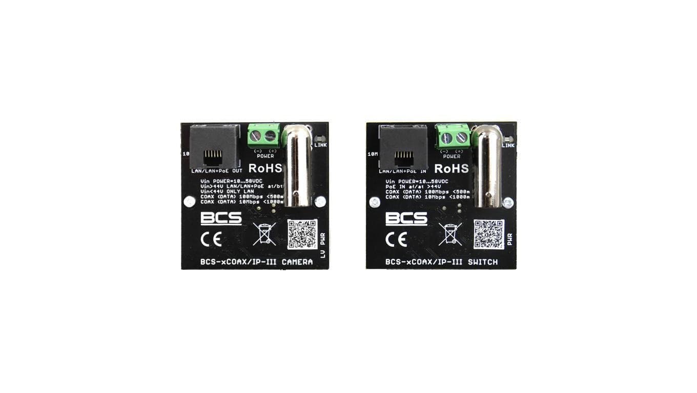Zestaw aktywnych konwerterów Ethernet i PoE (kabel koncentryczny) BCS-XCOAX/IP-III