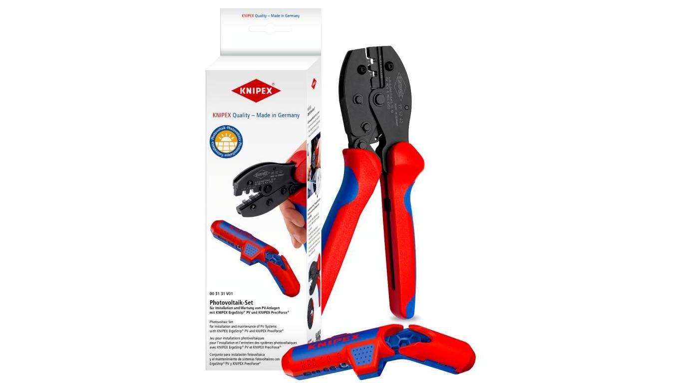 Zestaw do instalacji fotowoltaicznej (Ściągacz izolacji ErgoStrip PV + szczypcami do zagniatania KNIPEX PreciForce ) KNIPEX00 31