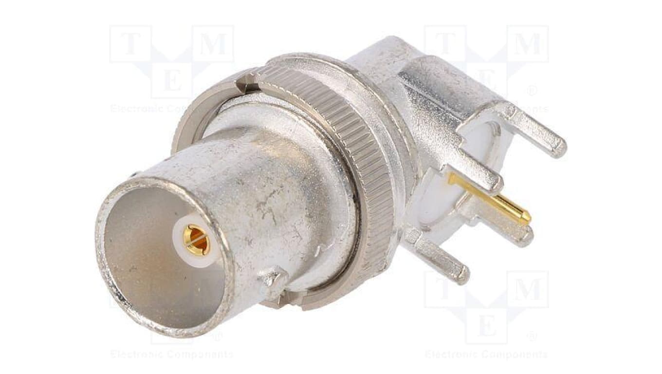 Złącze BNC gniazdo żeńskie kątowe 90 75 THT na PCB PTFE 73171-3356