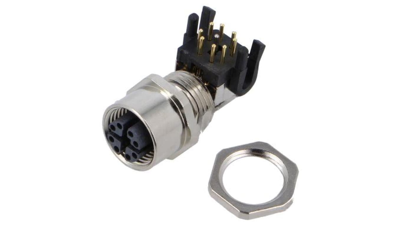Złącze M12, żeńskie, PIN: 8, gniazdo, kątowe, ekranowane, na panel, 30 V/50 V AC, 0,5 A MSXS-08PFFR-SH7003