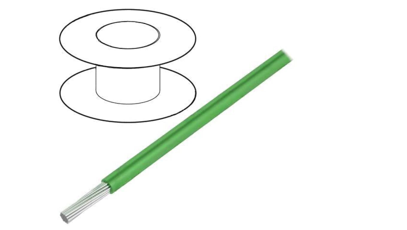 Przewód HookUp Wire linka Cu 30AWG PTFE zielony 250V 305m 2841/7 GR001