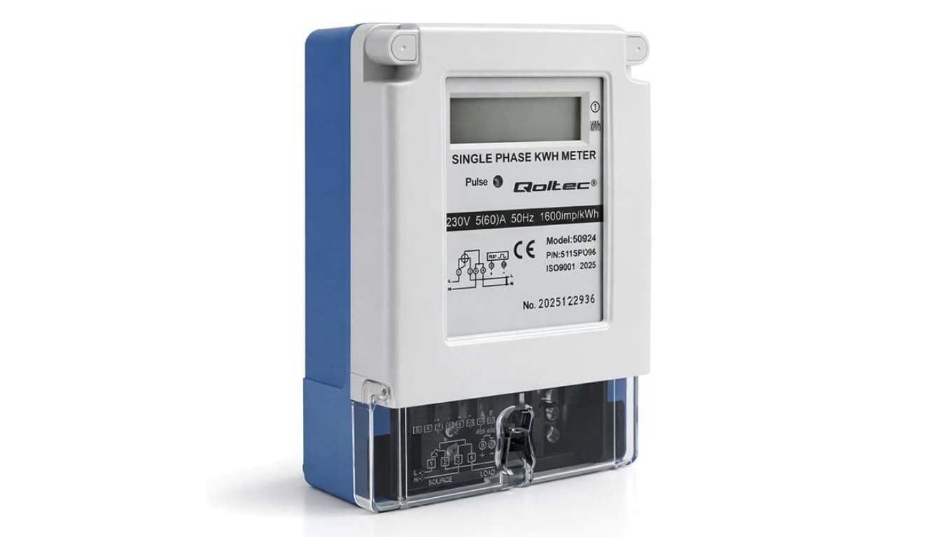50924 Qoltec Jednofazowy elektroniczny licznik prądu miernik zużycia energii 230V 5(60)A LCD