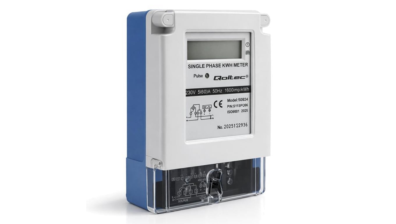 50924 Qoltec Jednofazowy elektroniczny licznik prądu miernik zużycia energii 230V 5(60)A LCD