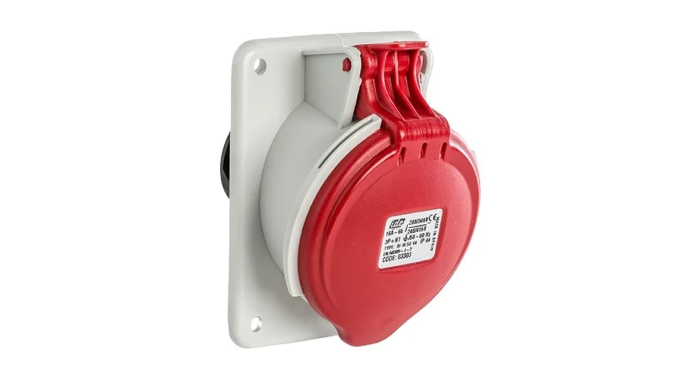 Gniazdo tablicowe 16A 5P (3P+N+E) 400V skośne 6H - czerwone IP44