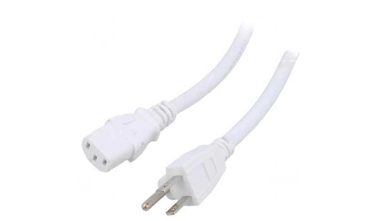 Kabel: 3x14AWG, IEC C13 żeński,NEMA 5-15 (B) wtyk, 5m LT-501+202 SJT 14/3 5M WHT