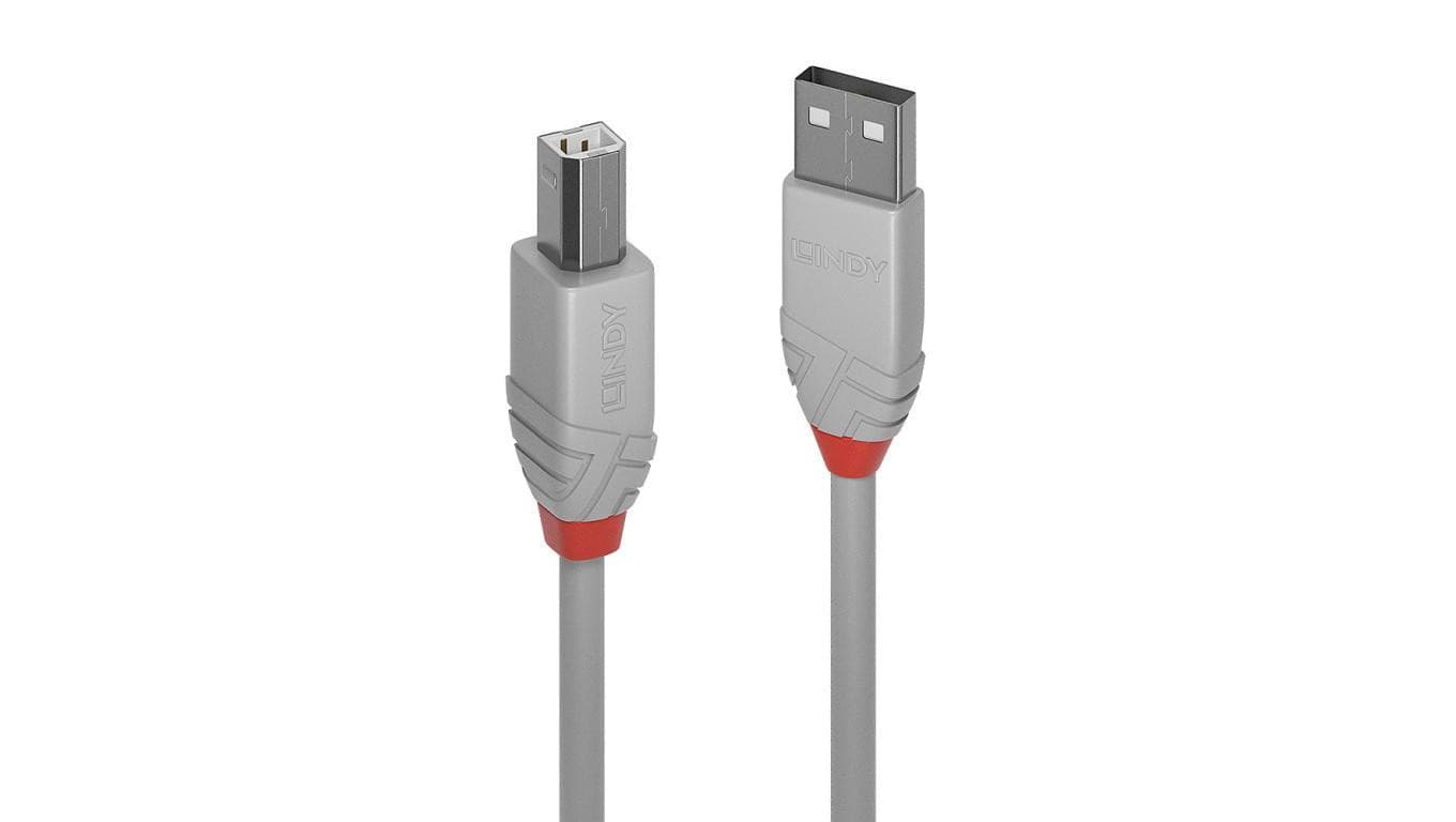 Kabel USB 2.0 typu A na B o długości 2 m, Anthra Line, szary