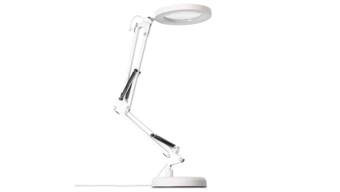 Lampka Biurkowa LUMILED LED 8W CCT Kreślarska Stołowa 3x Szkło Powiększające Lupa LUCA 2 Biała Klasa G 3 Lata Gwarancji