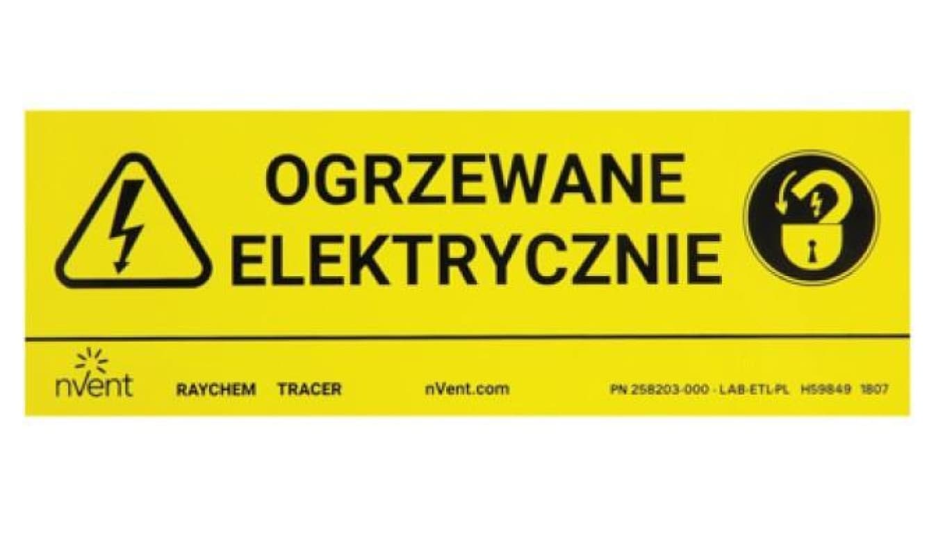 Naklejka ostrzegawcza Raychem LAB-ETL-PL - Ogrzewanie Elektryczne - j. polski
