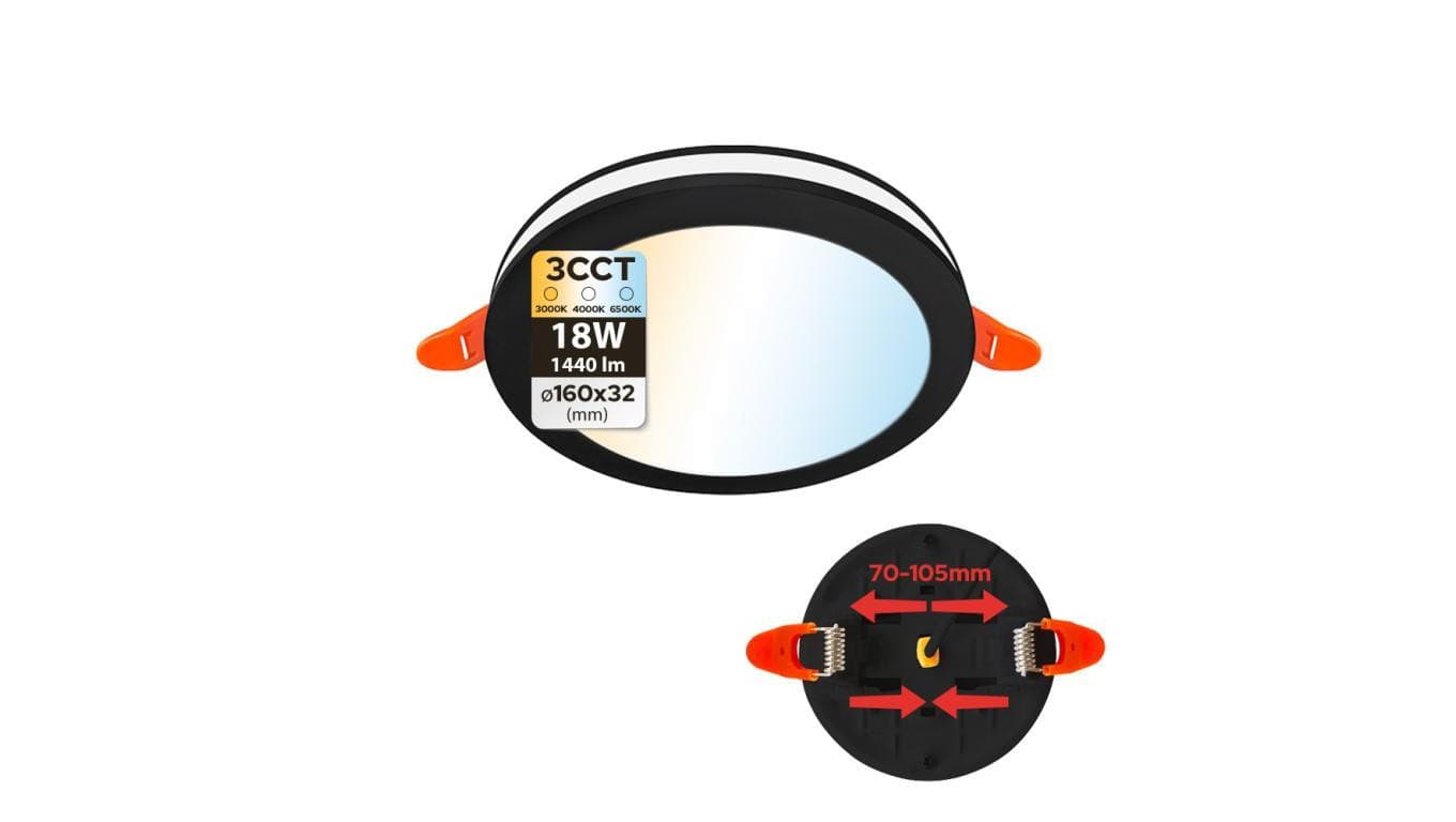 Oprawa podtynkowa downlight LED, 18W, 1440lm, IP20, 3CCT, okrągła, czarna, PAULA HOROZ