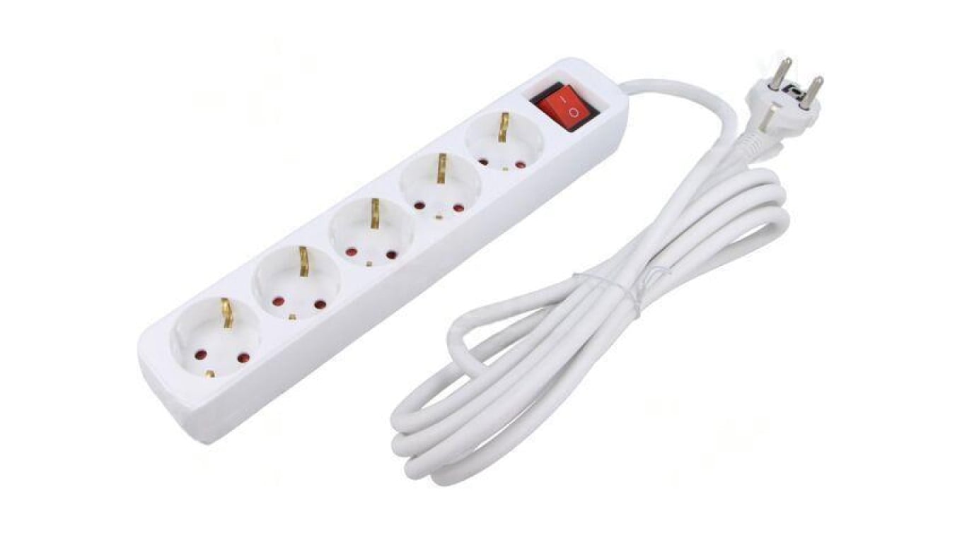 Przedłużacz sieciowy 3x1,5mm2 Schuko Gniazda: 5 guma biały 3m PS1-05F-0300-W