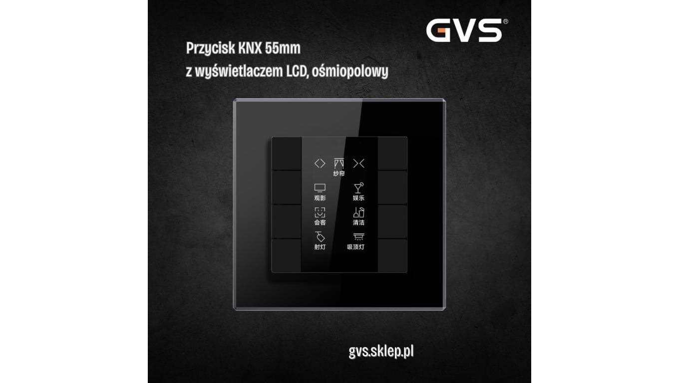 Przycisk KNX 55mm 8-polowy czarny z LCD
