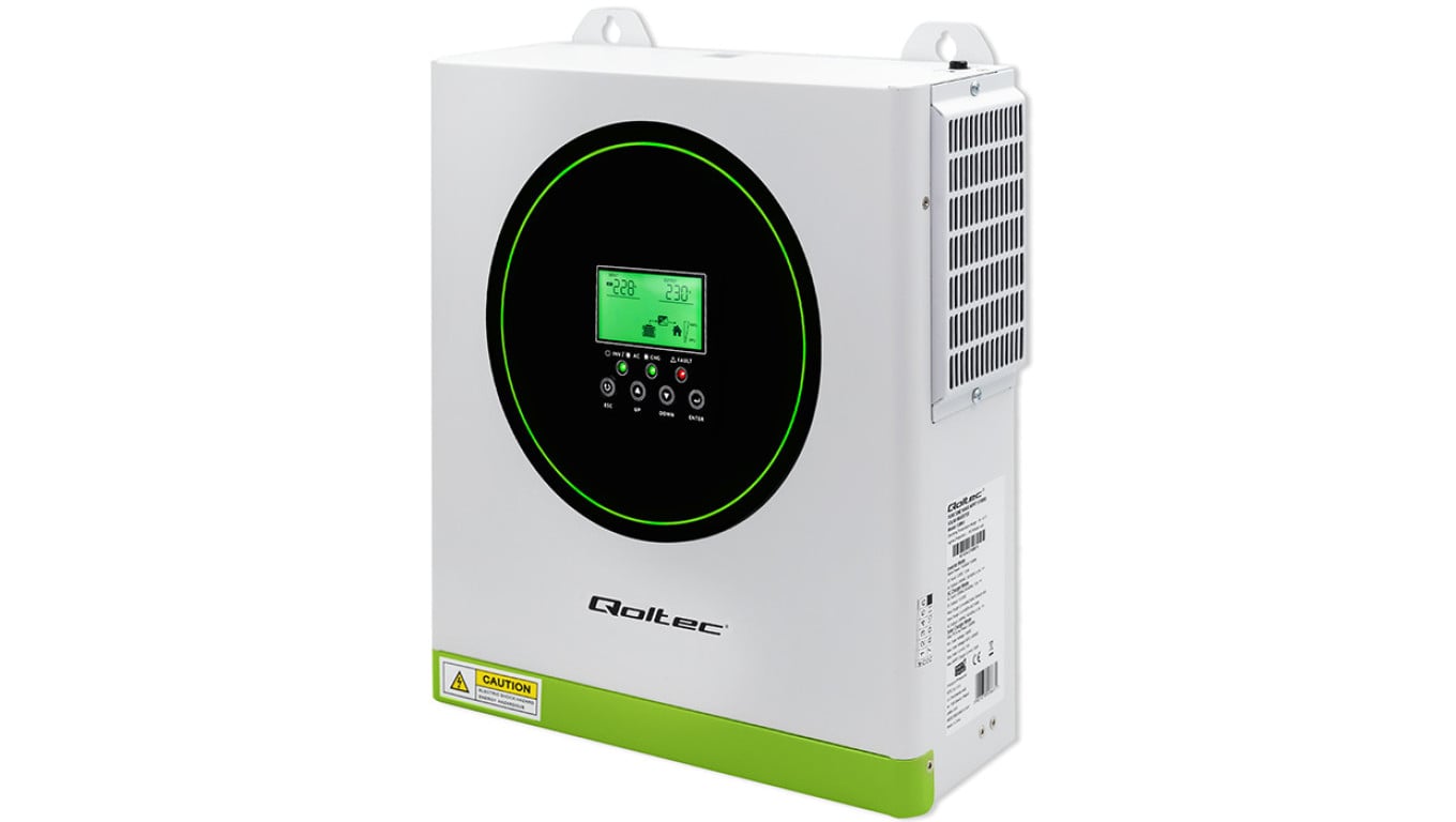 Qoltec Hybrydowy inwerter solarny Off-Grid 3500kW 100A 24V MPPT Sinus opcja Wi-Fi Power Factor 1.0
