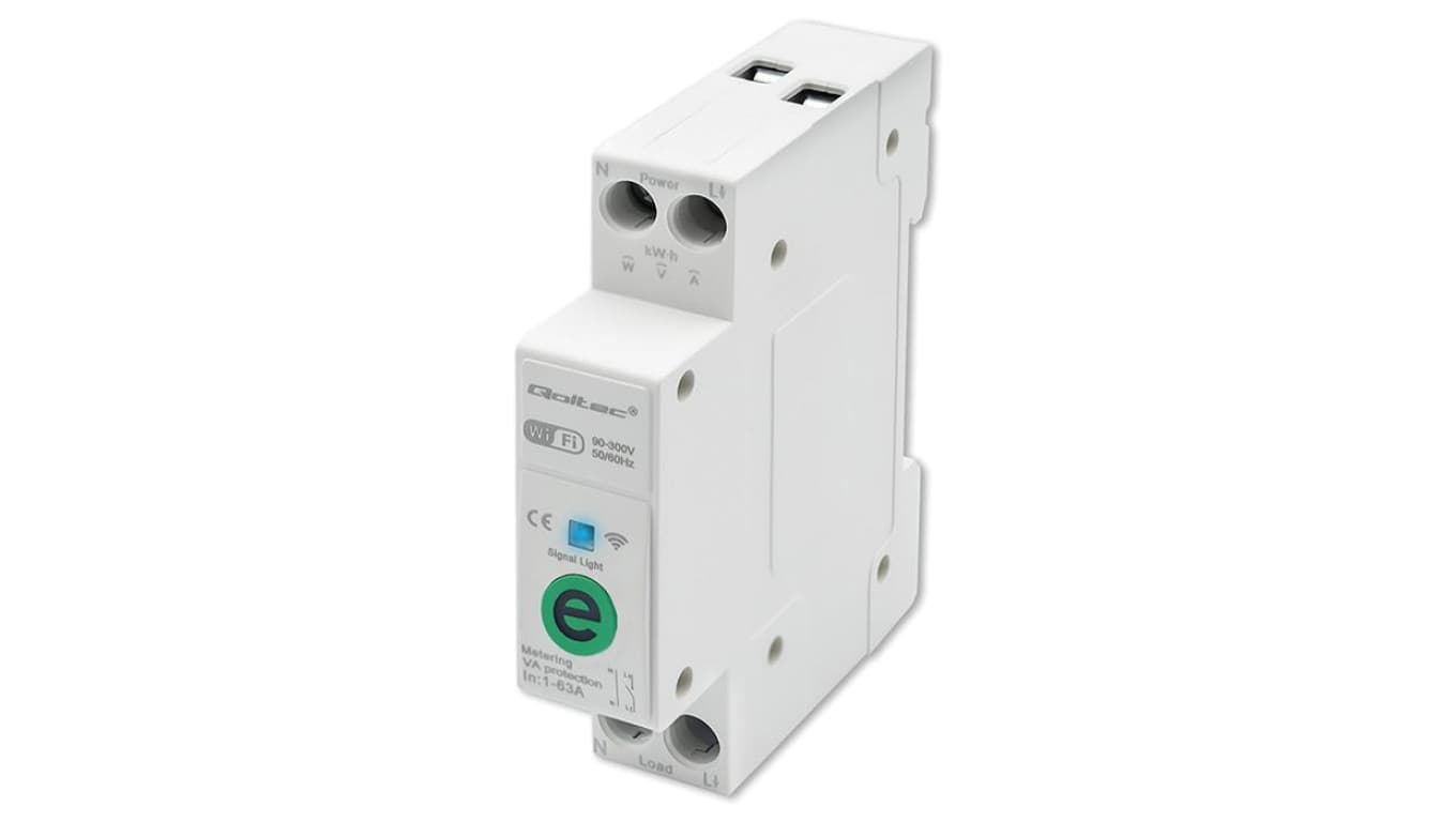 Qoltec Przekaźnik 63A na szynę DIN z licznikiem energii elektrycznej eWeLink od Sonoff Wi-Fi Dioda LED