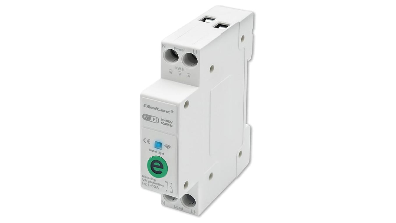 Qoltec Przekaźnik 63A na szynę DIN z licznikiem energii elektrycznej eWeLink od Sonoff Wi-Fi Dioda LED