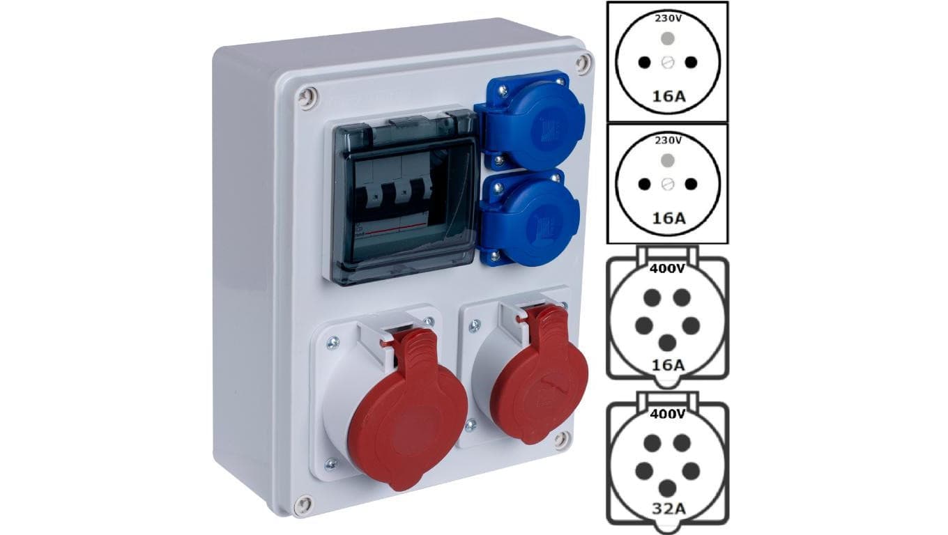 Rozdzielnica budowlana R-BOX IP44 przenośna Wyposażona + 5P/32A + 5P/16A + 2x2P+Z/250V PAWBOL