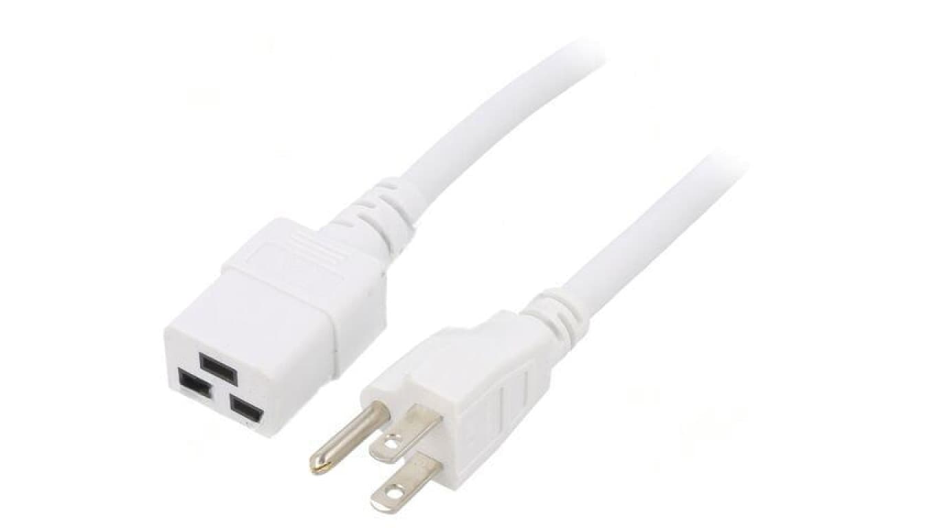 Kabel: 3x14AWG, IEC C19 żeński,NEMA 5-15 (B) wtyk, 5m LT-202+549 SJT 14/3 60C WHT 5M