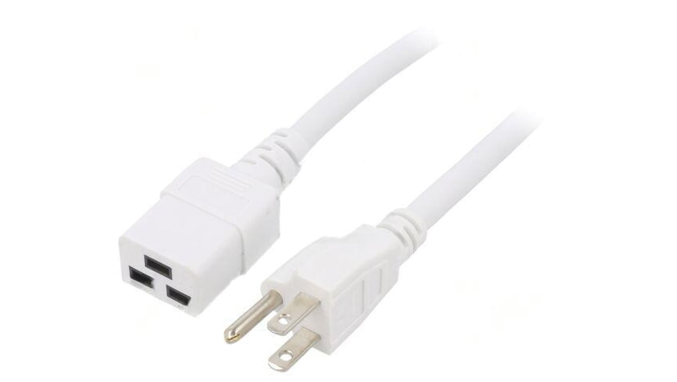 Kabel: 3x14AWG, IEC C19 żeński,NEMA 5-15 (B) wtyk, 5m LT-202+549 SJT 14/3 60C WHT 5M
