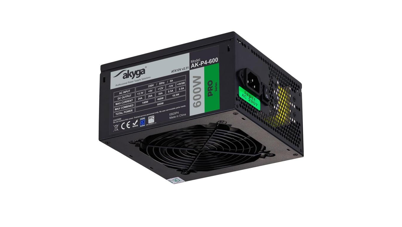 Zasilacz ATX 600W Akyga AK-P4-600 Semi-Modular P4+4 PCI-E 6 pin 6+2 pin 5x SATA 2x Molex FAN 12cm