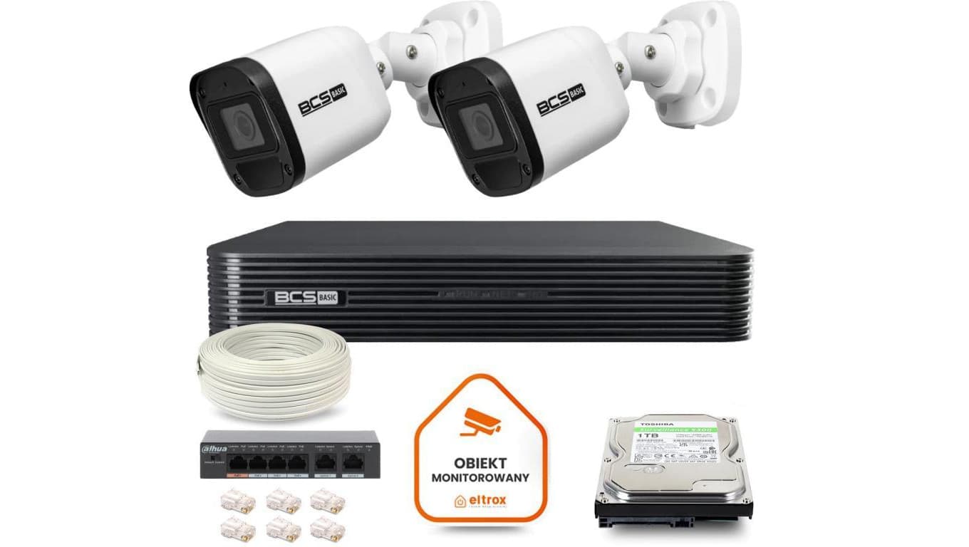 Zestaw monitoringu IP 2x kamera BCS-B-TIP15FR3(2.0) + rejestrator 1TB