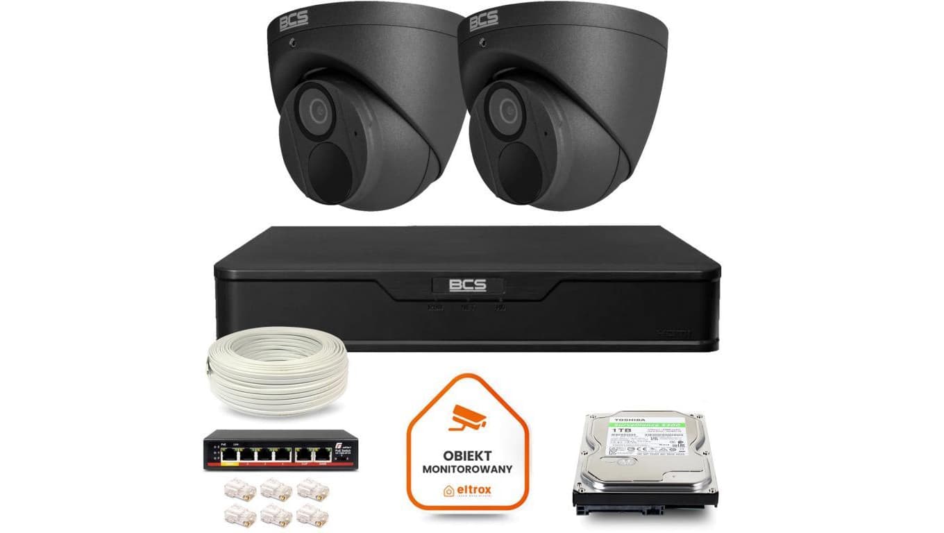 Zestaw monitoringu IP 2x kamera BCS-P-EIP28FWR3-Ai2-G + rejestrator 1TB