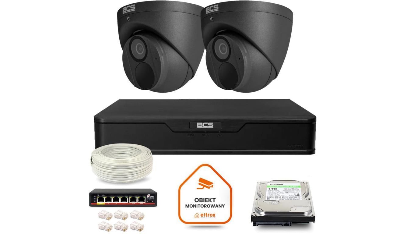 Zestaw monitoringu IP 2x kamera BCS-P-EIP28FWR3-Ai2-G + rejestrator 1TB