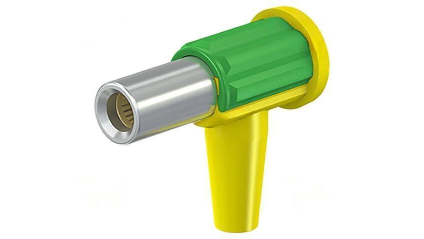 Złącze laboratoryjne bananowe 6mm gniazdo żółto-zielony 4mm2 55.3220-20