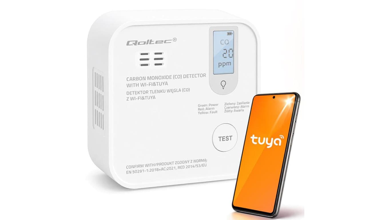 52655 Bezprzewodowy Czujnik tlenku węgla (czadu) z baterią detektor CO TUYA Wi-fi żywotność sensora 10 lat alarm 85dB LED