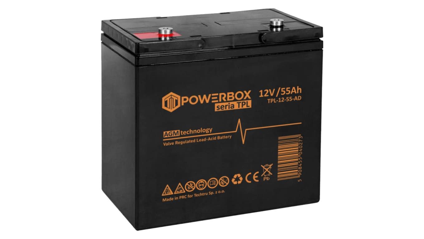 Akumulator AGM uniwersalny 12V 55Ah bezobsługowy (M6) POWERBOX