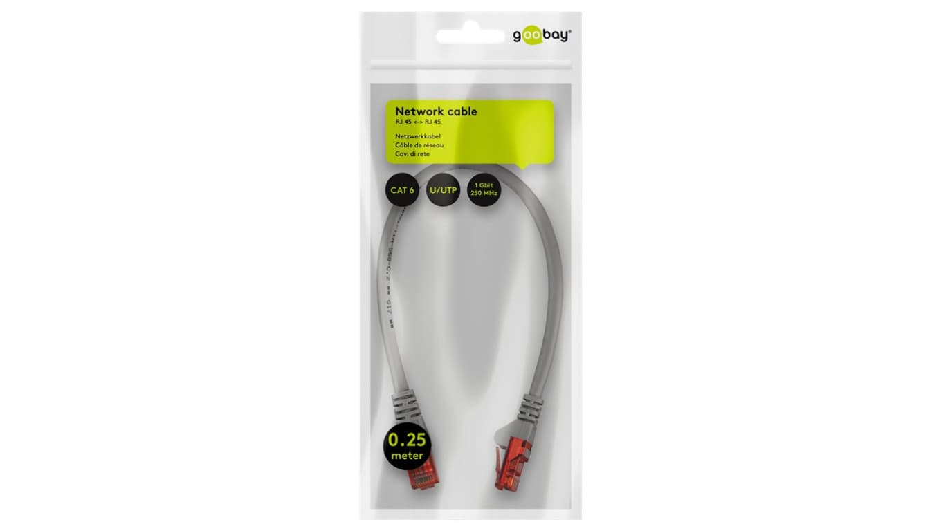 CAT 6Kabel łączący, U/UTP, Szary - Długość kabla 0.25 m