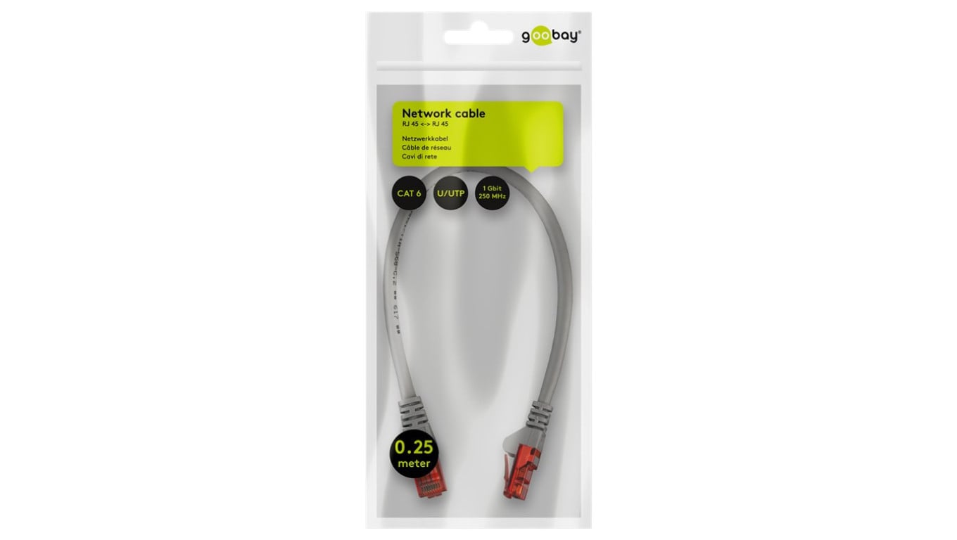 CAT 6Kabel łączący, U/UTP, Szary - Długość kabla 0.25 m