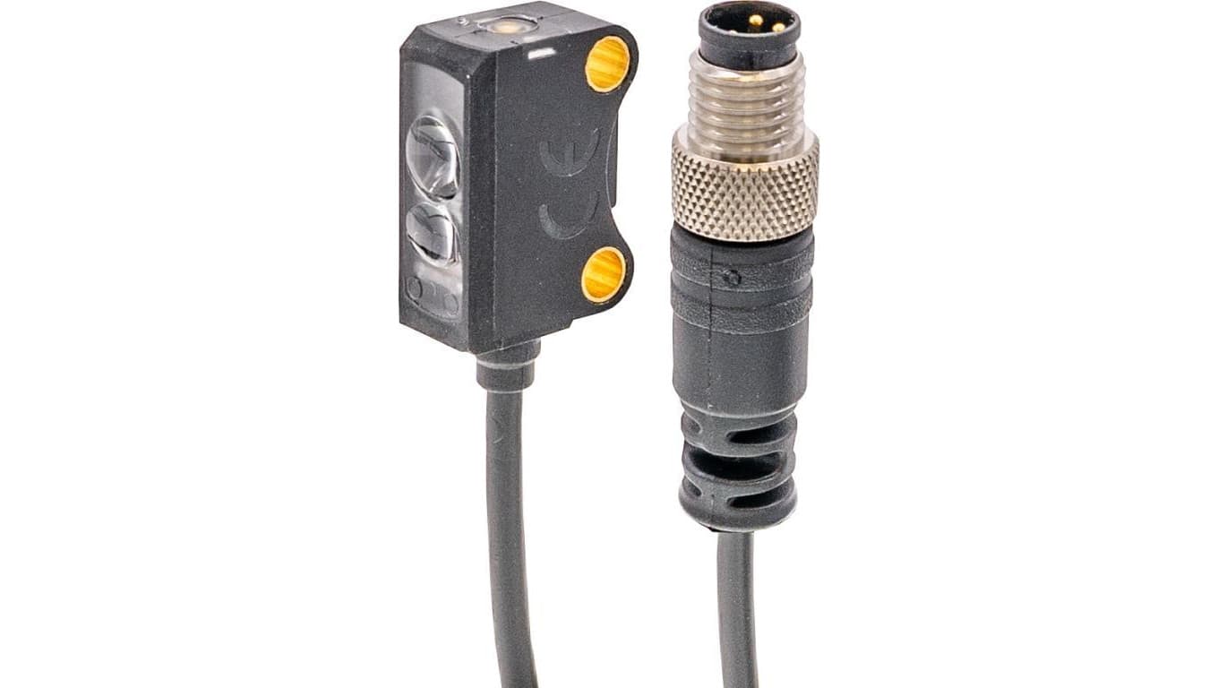 Czujnik optyczny przycisk 26x15x8,2mm Sn: 10-100 13-30V DC 1x PNP NC/NO IO-Link złącze wtykowe M8 4-pin 0,2m PUR OTQ80571
