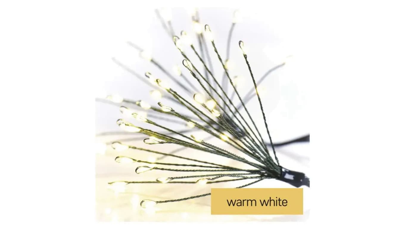 Dekoracje - 300 LED 5,2 m nano łezki frędzle ciepła biel, zielony przewód, IP20, timer D3AW10