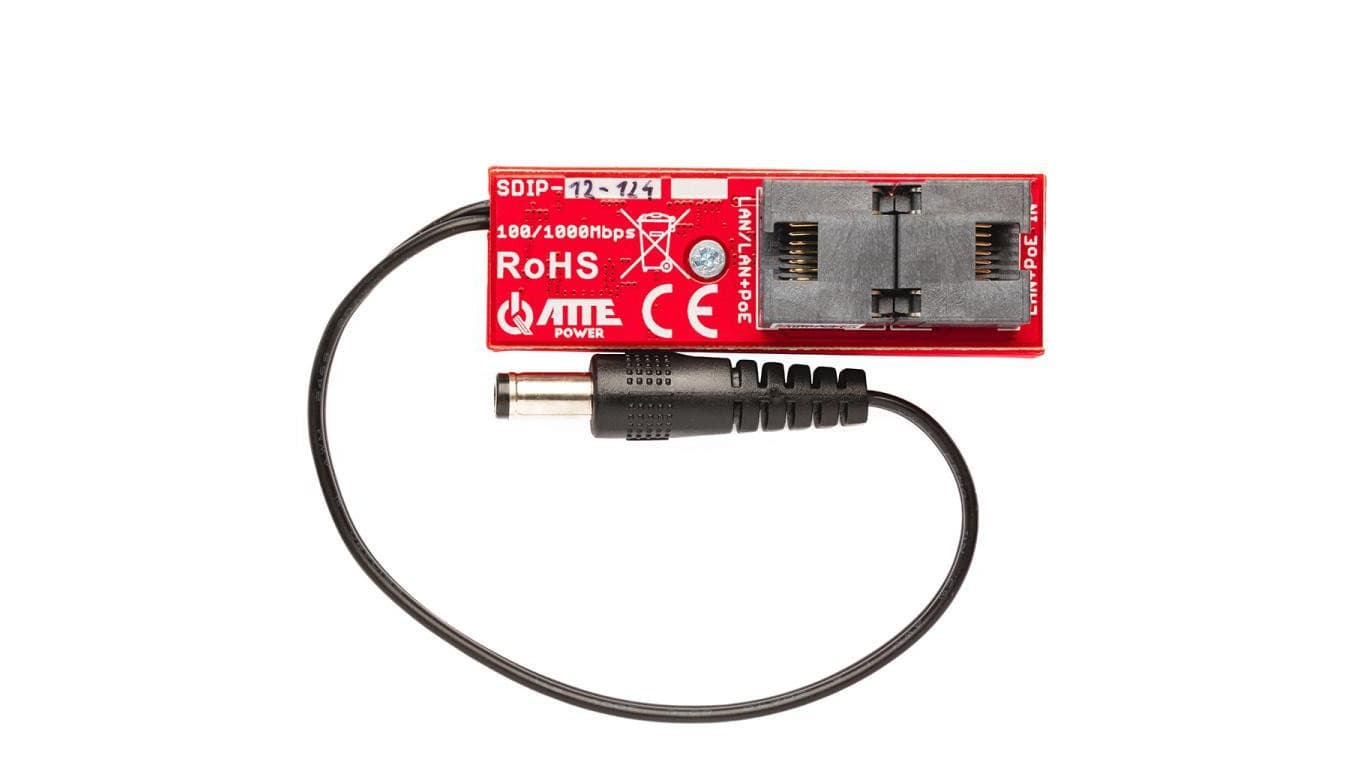 Gigabitowy adapter PoE z przetwornicą obniżającą napięcie do 12 V 2xRJ45 (1xPoE IN, 1xPoE OUT) 10/100/1000Mb/s + 1xDC 12V ATTE