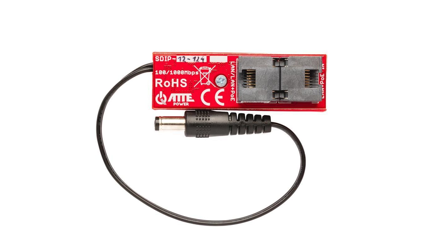 Gigabitowy adapter PoE z przetwornicą obniżającą napięcie do 12 V 2xRJ45 (1xPoE IN, 1xPoE OUT) 10/100/1000Mb/s + 1xDC 12V ATTE