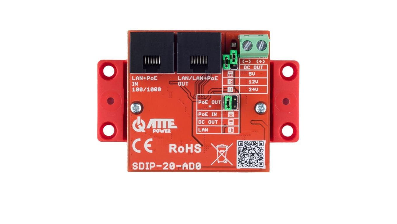 Gigabitowy adapter z przetwornicą obniżającą napięcie do 5V/12V/24V, 2xRJ45 (1xPoE IN, 1xLAN OUT) 10/100/1000Mb/s + 1xDC ATTE