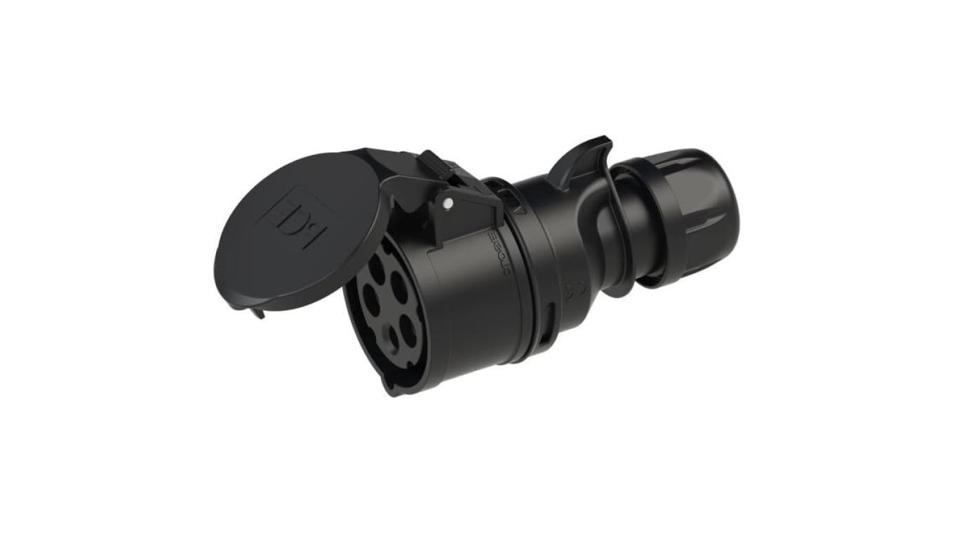 Gniazdo siłowe z klapką 5p 32A 400V przenośne IP44 SHARK PCE na kabel czarne
