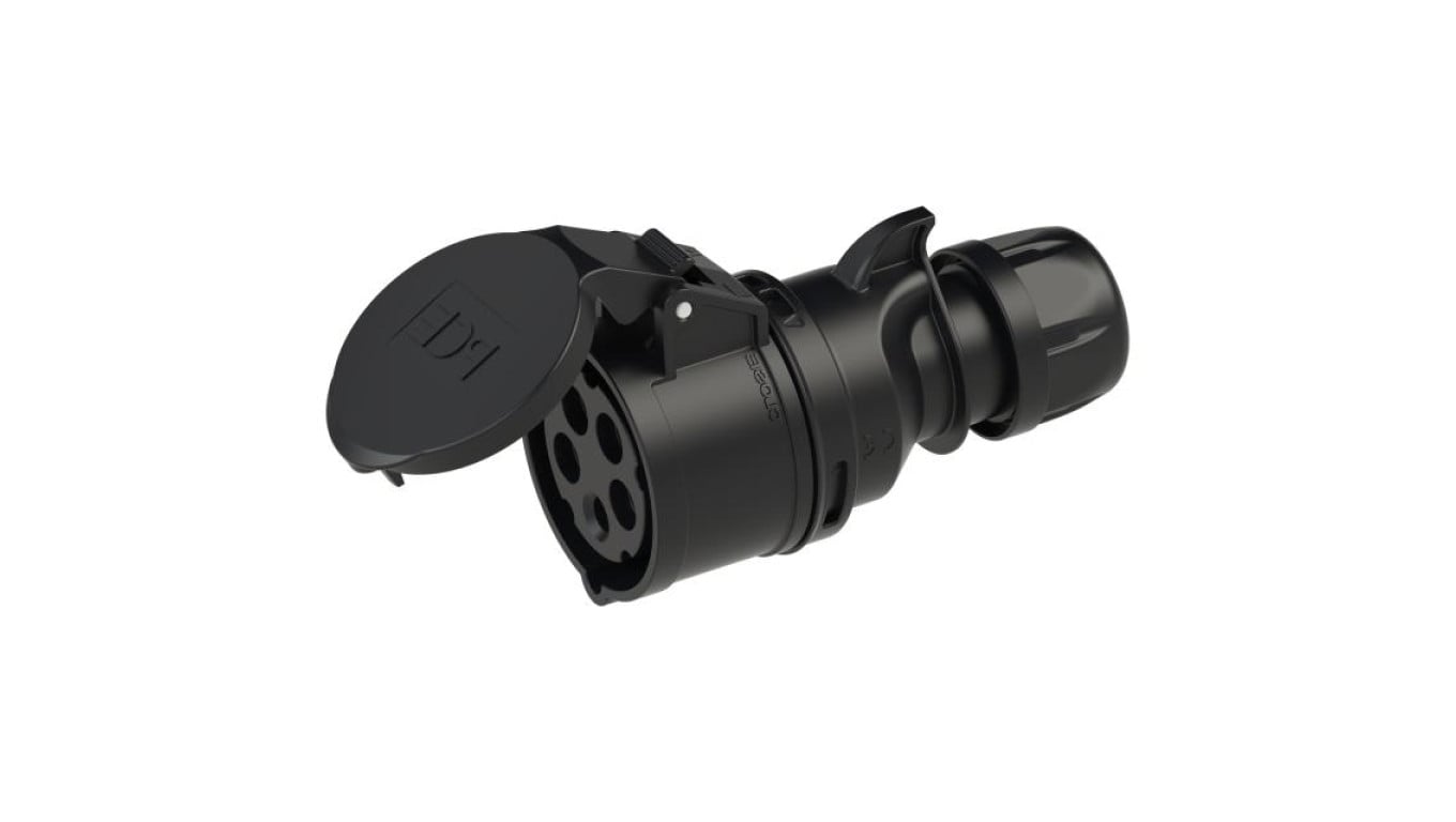 Gniazdo siłowe z klapką 5p 32A 400V przenośne IP44 SHARK PCE na kabel czarne