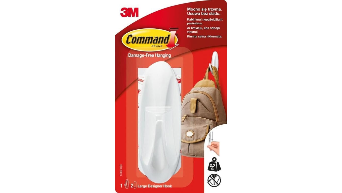 Haczyk duży biały, udźwig 2,2kg 3M COMMAND