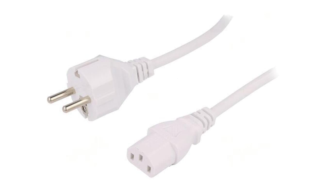 Kabel: 3x0,75mm2, CEE 7/7 (E/F) wtyk,IEC C13 żeński, 1,8m LT-312+501 H05VV-F 3X0.75 WHT 1.8M